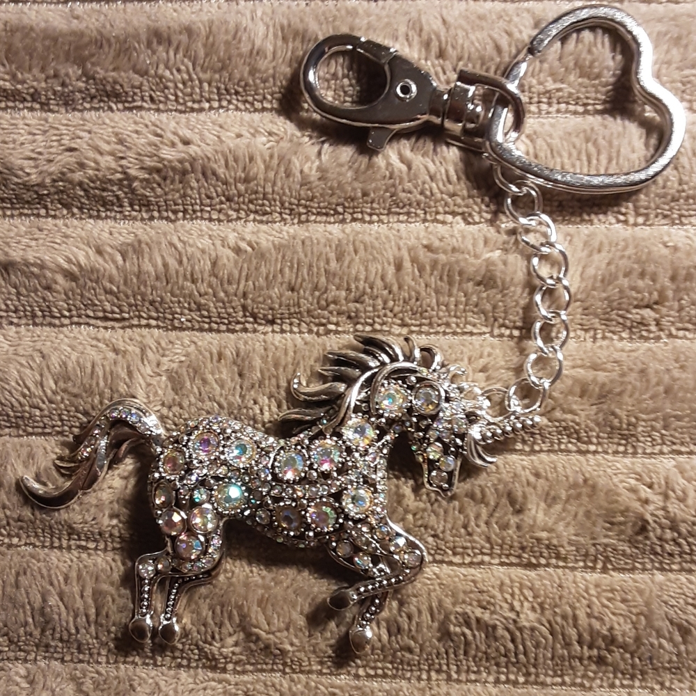 Hand Crafted Rhinestone Unicorn Key Chain/ Purse  Charm 3" Unicorn - Picture 2 of 4